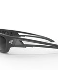 Side angle of XL Wide Fit Polarized Wrap Around Safety Glasses Black Frame Smoke Lens All Day Ultra Durable Anti Scratch Non Slip