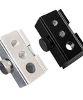 Heavy Duty Aluminum Table Clip Slider For IGT Camp Systems with silver and black finishes, 6mm 8mm adapter holes for tailgate gear.