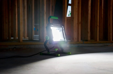 Portable Led Work Light With Dual Brightness Modes 7500 And 15000 Lumens Metal Housing Heavy Duty Stand 10 Ft Cord Ip65 Weatherproof Impact Resistant Lens Adjustable Tilt With Large Thumbwheels 5 Year Warranty