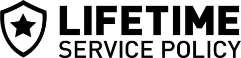 Lifetime Service Policy logo featuring a shield with a star symbol on the left side, text on the right.