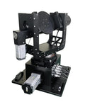 High Precision Motorized Three Dimensional Rotary Stage For Top Notch Micropositioning In Research Labs With Smooth Multi Axis Movement Great For Metrology Imaging And CNC Setups Stepper Motor Controllers Sold Separately, shown with visible motor attachments.