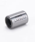 Close-up of LM3UU linear bearings for CNC and 3D printers by XIKE, showcasing durable chrome steel design for low friction performance.