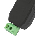 USB to RS485 Converter Adapter close-up view showing plug connection details with green terminal, part of 2 pack self powered kit