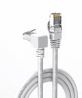 90 Degree Right Angle Cat6 Ethernet Cable 10 Ft White Low Profile For Tight Spaces And Hidden Installations, Gigabit RJ45 Patch Cord
