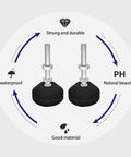 Adjustable Threaded Pole Leveling Feet For Furniture Glide 4 Pack M8x50mm and M8x1.25mm, black and silver tone, shown with material features.