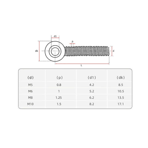 Heavy Duty 304 Stainless Steel M8 X 30Mm Shoulder Swing Lift Eye Bolts dimensions and specifications diagram.