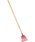 Flexible Fixed Tine Shrub Rake With Wood Handle, 8 Inch Wide For Easy Leaf Debris Cleanup In Tight Beds And Between Shrubs
