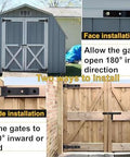 13 Inch Heavy Duty Gate Hinges Solid Carbon Steel 900 Lbs Capacity And 180 Degree Open demonstrated on wood and metal gates