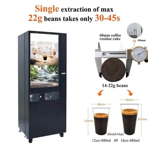 High Capacity Self Serve Coffee Vending Machine, Automatic Commercial Dispenser with freshly ground coffee display