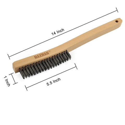 Heavy Duty Wire Brush Set With 14 Inch Beech Wood Handles For Beating Rust And Paint Removal, Grill Cleaning, Welding Slag And Tough Metal Cleanup