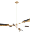 51 Inch Industrial Farmhouse Chandelier With Antique Brass Brush Finish And Matte Black Wood Pendant Lighting