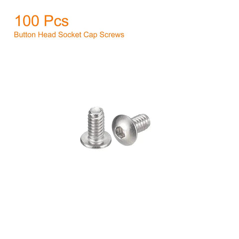 One Hundred Pack Of Size 2 56 X 3 16 Button Head Socket Cap Screws Forged From Grade 304 Stainless Steel, two screws displayed.
