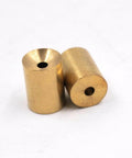 Brass cylindrical spacers with through holes; front and side views