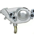 Top Shelf Engine Water Pump To Keep Your Heavy Duty Rig Cool And Cruising Smooth For Hummer H2 2003 To 2006 With 6.0L V8 Or Gmc Savana 2500 From Model Years 2003 Through 2005 Powered By 5.3L V8, silver metal water pump with inlet and outlet fittings.