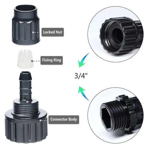 Quick Fix Garden Hose Repair Kit With Plastic Male And Female Connectors To Seal Leaks, Join Pipes, And Boost Water Pressure In Your Irrigation System Today. 3/4 inch black connector body with locking nut