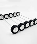 DIY RC Car Wheel Set With 20mm Small Rubber Tires And 2mm Round Shaft Axles, 100mm Long Rods, side view