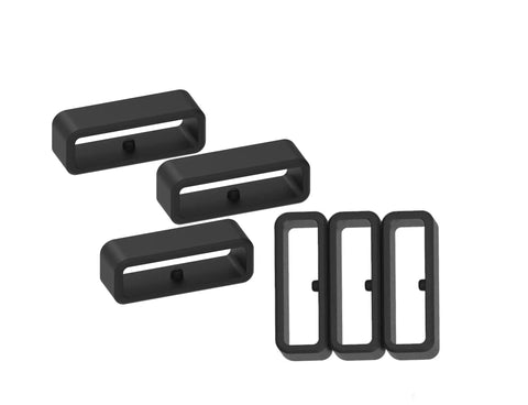Rock Solid Silicone Keeper Rings For Watch Bands No Dangle Drama Quick Snap Retainer Clips in black, pack of 6, designed for 38-44mm smartwatches.