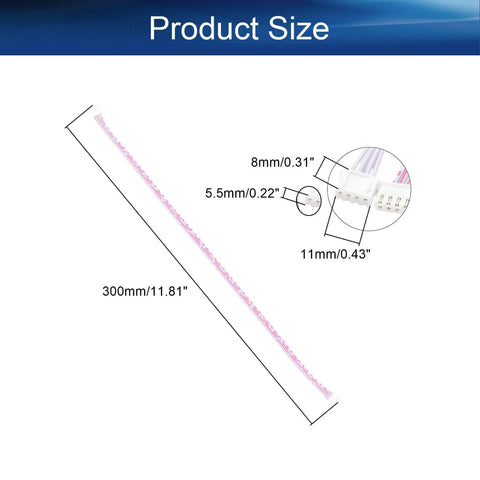 Size diagram of Five Pack 4 Pin 2.54mm Pitch Female To Female JST XH Adapter Cables 30cm Long showing dimensions