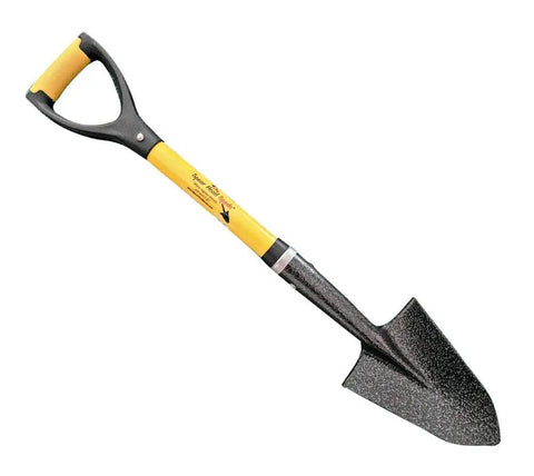 Compact 30 Inch Mini Shovel For Precision Digging with 6x8 beveled blade, steel-reinforced fiberglass handle, cushioned D-Grip