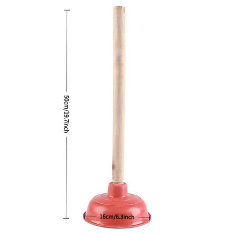 Eighteen Inch Heavy Duty Toilet Plunger Featuring A Thick Red Rubber Cup And Sturdy Wood Grip ready to blast away clogs with dimensions 19.7x6.3 inches.