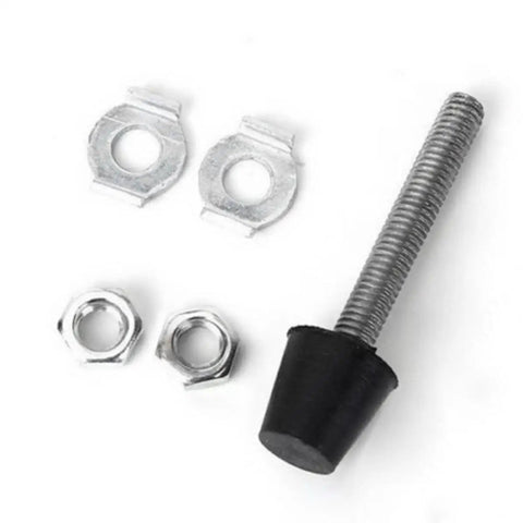 Components of Eight Piece Iron Toggle Latch Clamp Set With Low Profile Design for woodworking, includes bolt and metal parts.