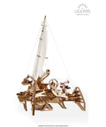 Three Dimensional Wooden Puzzle Kit for a Mechanical Trimaran Merihobus Sailboat with Realistic Rigging Winches and Hull Details Ideal for DIY Enthusiasts Gearheads and Hobbyists, wooden model