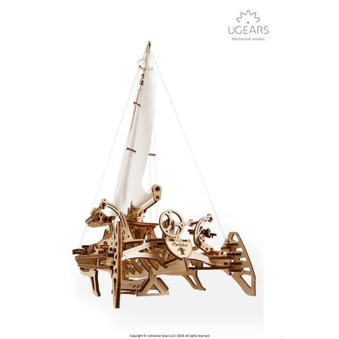 Three Dimensional Wooden Puzzle Kit for a Mechanical Trimaran Merihobus Sailboat with Realistic Rigging Winches and Hull Details Ideal for DIY Enthusiasts Gearheads and Hobbyists, wooden model