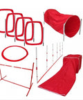 Red Six Piece Dog Agility Training Kit With Weave Poles, Tunnels, Adjustable Jump, Pause Box And Panels Lightweight, Durable Course