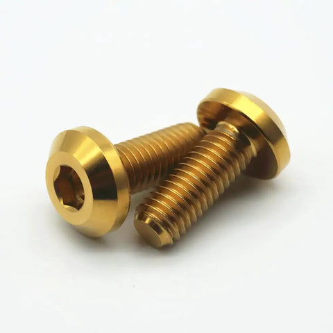 6 Pack M8x15mm Titanium Hex Socket Cap Screws For Motorcycle Disc Brake Mod with golden finish and hexagonal socket heads.