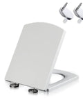 Round White Toilet Seat Featuring Soft Close Slow Closing Lid Universal Replacement Fits Standard Toilets with mounting hardware.