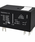 Rugged 12V Dc Power Relay Compatible With T92S7D And 1393212-8 Specs, black 8-pin sealed relay with specifications and connections.
