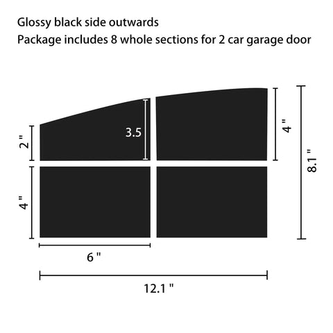 Magnetic Faux Arched Window Panes For Steel Garage Doors, Eight Panel Two Car Garage Decor Kit dimensions illustration