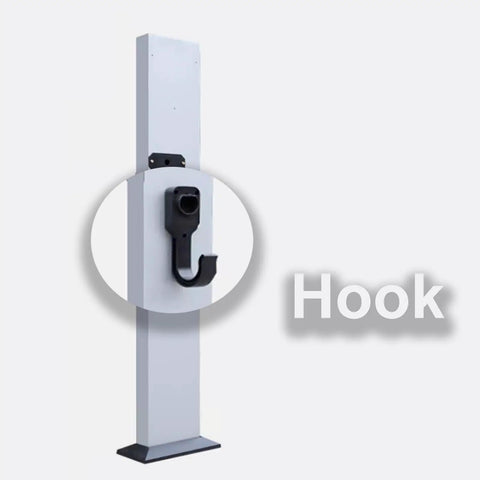Heavy Duty Free Standing EV Charger Box Water Resistant Aluminum Alloy Cord Holder with hook for secure charging cable storage.