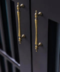 Six Pack 5 Inch Antique Brass Cabinet Pulls With Ornate Tapered Handles Decorative Finials And Sculpted Detailing For Vintage Victorian Inspired Kitchens