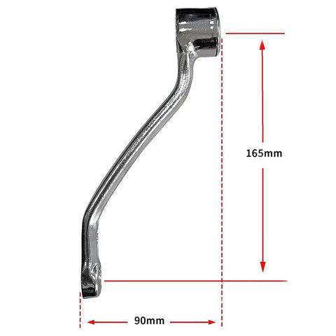 Crank arm for 44T Wide Crank Assembly Kit for Gas Motorized Bicycle, 165mm length, metallic finish, side view with measurements