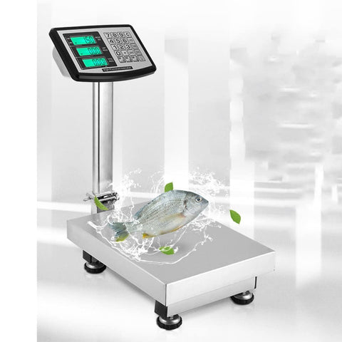 Hardcore Heavy Duty Waterproof Digital Floor Scale 300kg 660lb Foldable platform weighing fish on stainless steel top.