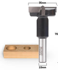 Pro Shop Grade Heavy Duty Carbide Tipped Brad Point Boring Bit With 10mm Shank, 35mm cutting diameter, 70mm length.