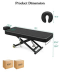 Paddie Flat Electric Lift Massage Table Professional Spa Bed dimensions with adjustable height and black foam, includes face cradle.