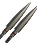 Close-up of two 200 Grain Stainless Steel Field Points For Archery Practice Break The Wind Design, 19/64 Inch Shaft.