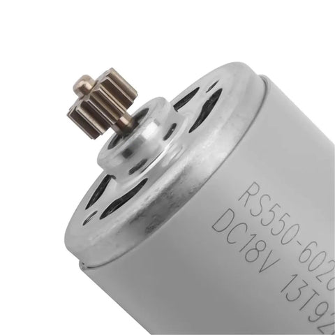Close-up of Rs550 High Speed DC Motor Featuring 13 Steel Teeth, compact size, ideal for robotics projects and DIY upgrades.