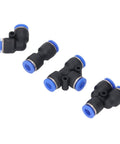 Jiawu 40 Piece Push To Connect Pneumatic Fitting Kit With Splitters Elbows Tees And Straight Connectors For Air Tubing Projects Versatile All Inclusive Toolset Perfect For Any DIY Job black push-fit elbow and tee air fittings
