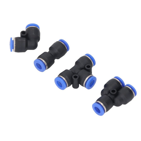 Jiawu 40 Piece Push To Connect Pneumatic Fitting Kit With Splitters Elbows Tees And Straight Connectors For Air Tubing Projects Versatile All Inclusive Toolset Perfect For Any DIY Job black push-fit elbow and tee air fittings