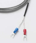 Close-up view of Five Pack K Type Thermocouple Temperature Sensor Probes with stainless steel braiding and color-coded connectors.