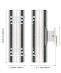 2 Pack Outdoor Wall Sconce Lights With Up And Down LED Cylinder Design, 304 Stainless Steel Waterproof Exterior Porch Lighting, E26 Bulb Ready