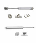 Two Pack Soft Close Toy Box Hinges With 100N Gas Strut for Heavy Curved Round Arched and Flat Lids, shown with screws