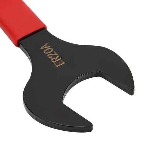 Castle Nut Wrench For ER20A Clamping Collet Chuck Spanner, heavy-duty cast steel with red handle, top view.