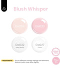 Nude Builder Gel Set With Base Coat And Top Coat HEMA Free color swatches Da034, Da033, Da032, Da027 in pink and white shades