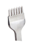 Close-up of a six-prong tool from Diamond Leather Chisel Tool Set For DIY Leatherworking Pro Grade Hole Punch Kit With Prongs And Anti Slip Handles