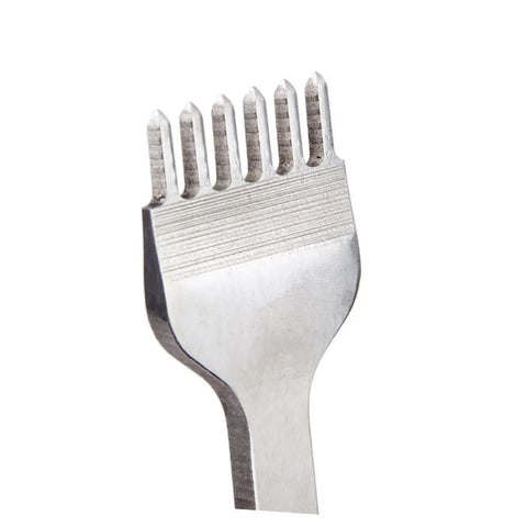 Close-up of a six-prong tool from Diamond Leather Chisel Tool Set For DIY Leatherworking Pro Grade Hole Punch Kit With Prongs And Anti Slip Handles