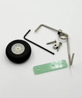 Tail Wheel Bracket DIY Assembly Kit for RC Planes and Helicopters with 25mm Foam Wheel, 2mm Wire, screws, and bracket components.